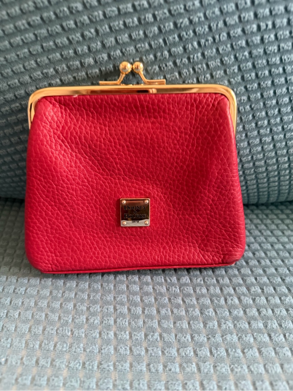 Dooney & Bourke Red Leather Kiss-Lock Coin Purse with Gold Hardware